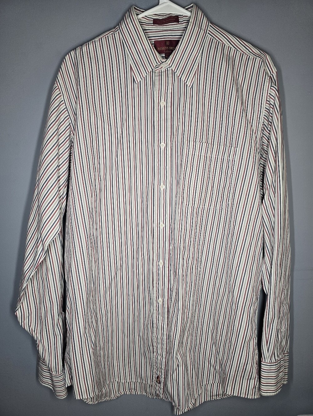 Nordstroms Dress Shirt-Mens 16.5/LARGE-Red/White/Blue/Grey-casual button down